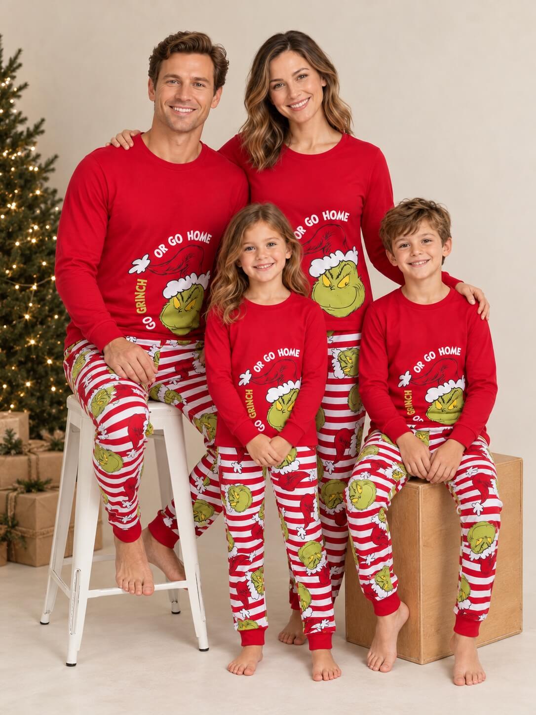 „Merry Grinch“-Partner-Weihnachtspyjamas für die Familie – Hundepyjamas inklusive