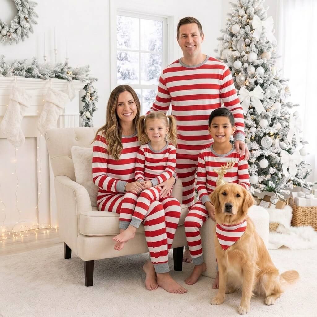 Candy Cane Stripe Family Matching Christmas Pajamas - Dog Clothes Available