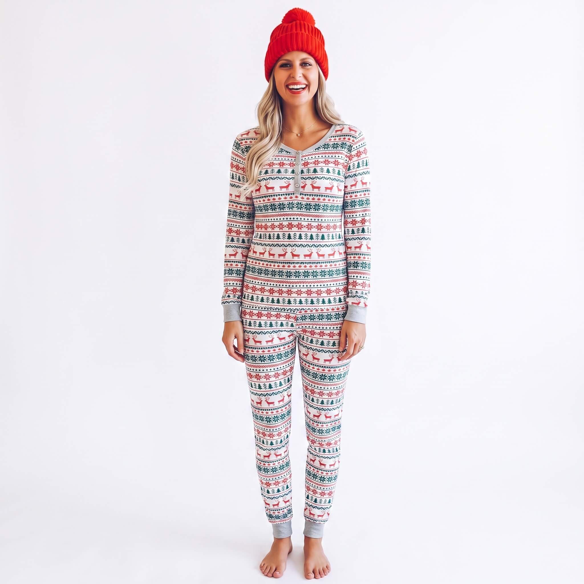 Festive Snowflake Reindeer Family Matching Christmas Pajamas - Dog Clothes Available