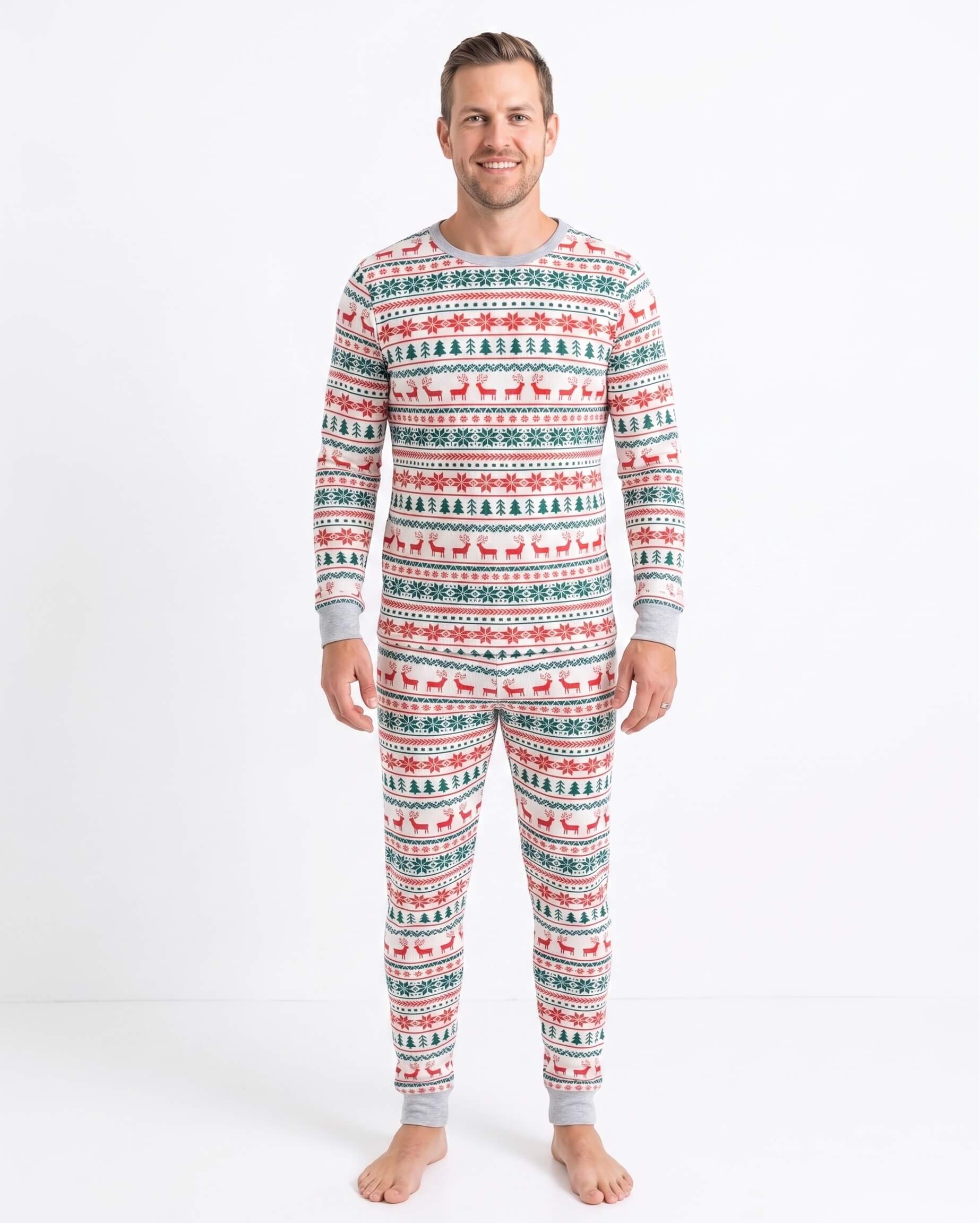 Festive Snowflake Reindeer Family Matching Christmas Pajamas - Dog Clothes Available