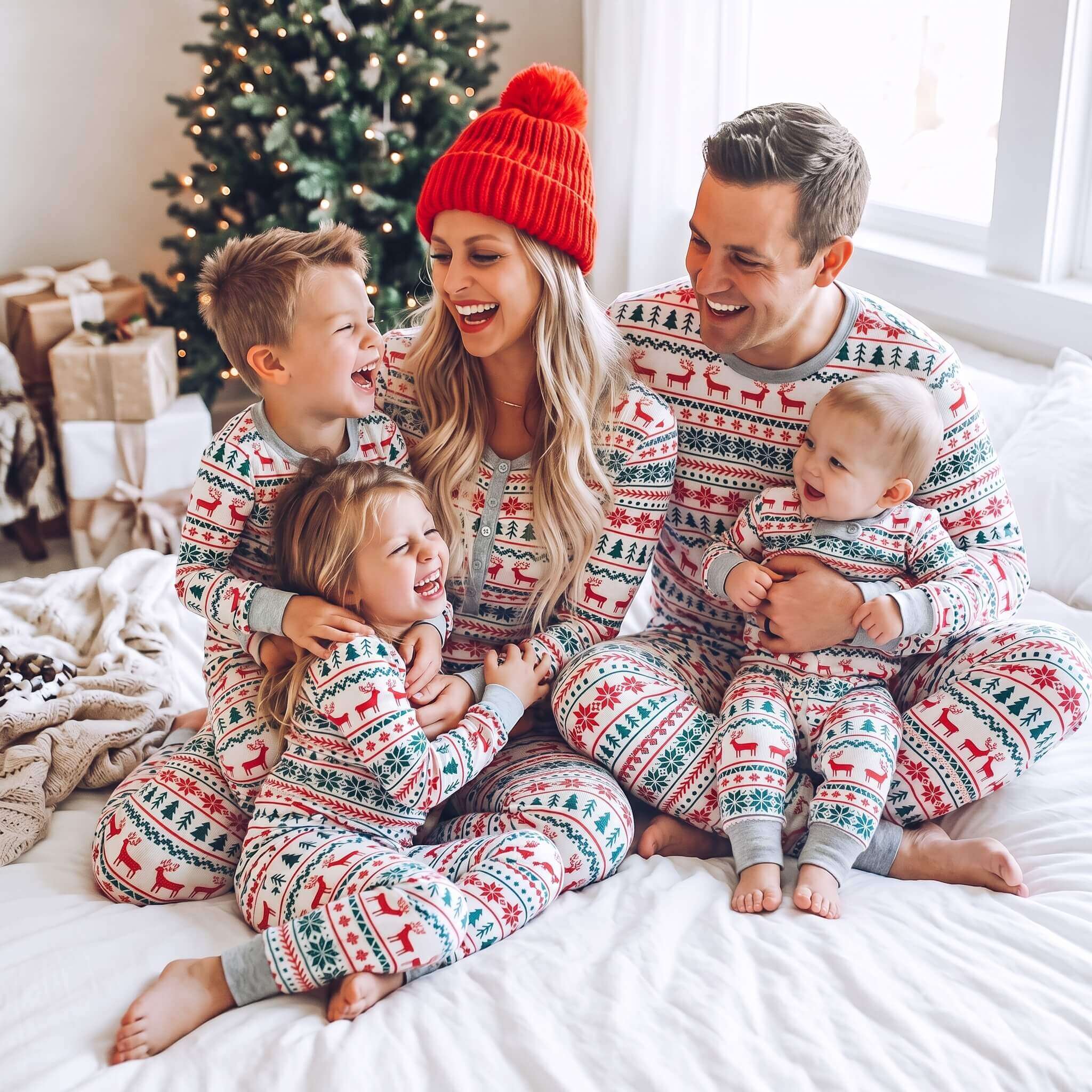 Festive Snowflake Reindeer Family Matching Christmas Pajamas - Dog Clothes Available