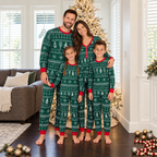 Pyjamas de Noël assortis pour la famille, motif Fair Isle vert avec bordure rouge - Vêtements pour chien disponibles