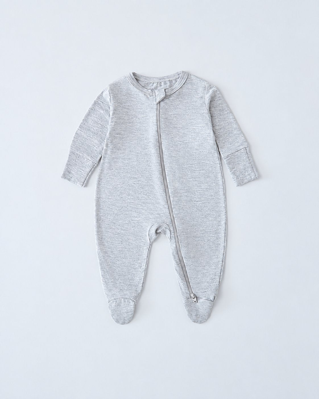 Heather gray bamboo-blend footed baby romper