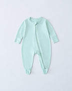 Mint green bamboo-blend footed baby romper
