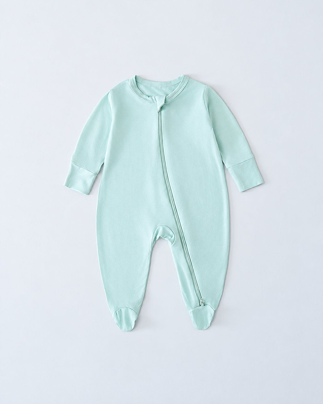 Mint green bamboo-blend footed baby romper