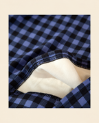 Cream fleece interior and seam finish of the blue plaid pajamas