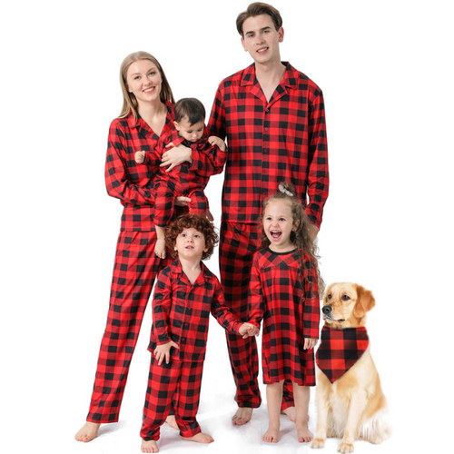 Buffalo Plaid Family Christmas Pajamas with Dog Pajamas Included – Complete Matching Set