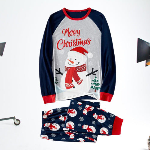 Men's matching snowman Christmas pajamas with long-sleeve top and navy pants