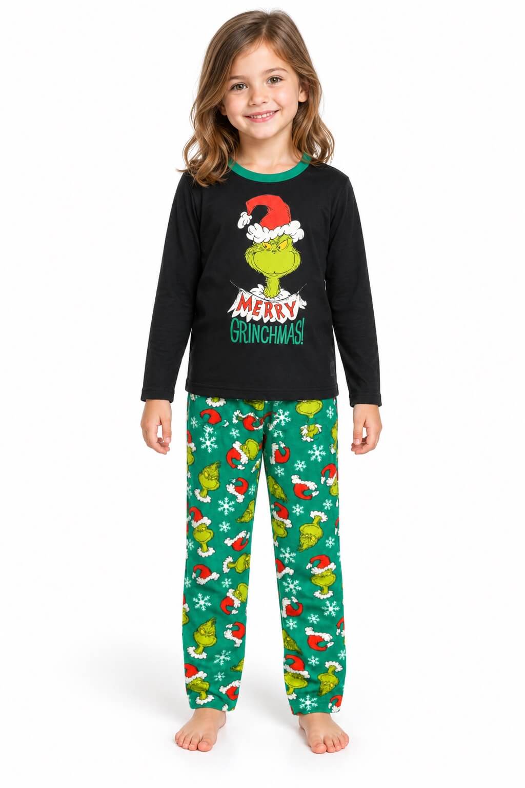 Passende Grinch-Weihnachtspyjamas für die Familie in Schwarz und Grün