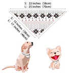 Size chart and dimension guide for matching Fair Isle snowflake dog bandana with Small and Large measurements.