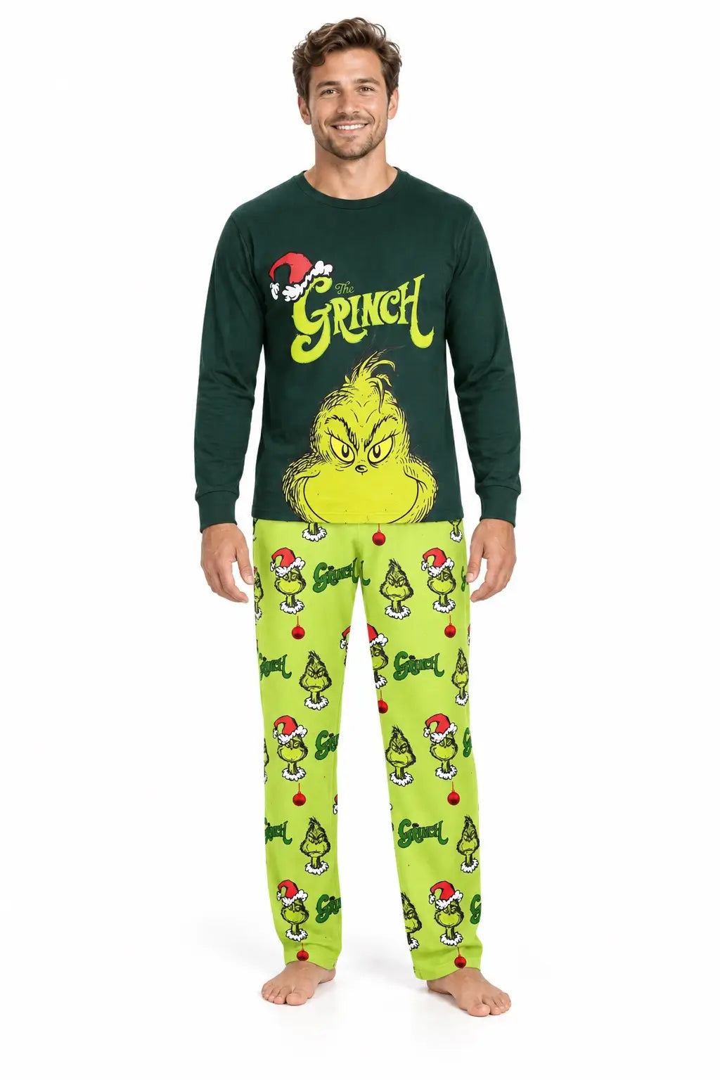 Niedliche grüne Grinch-Partner-Weihnachtspyjamas für die Familie