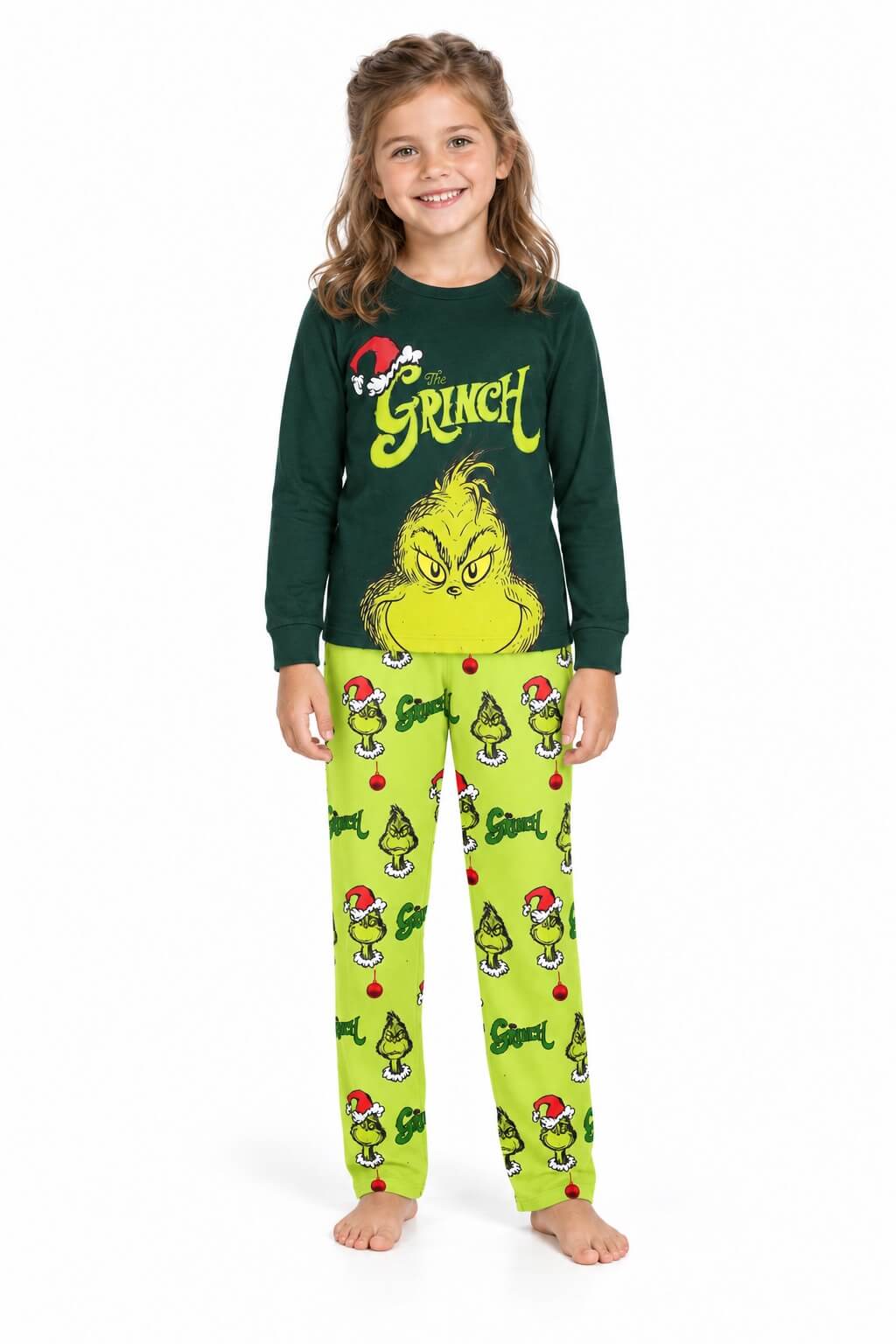 Niedliche grüne Grinch-Partner-Weihnachtspyjamas für die Familie