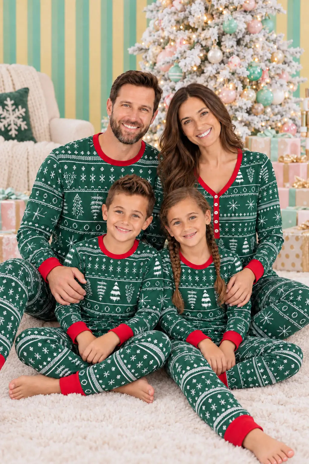 Pyjamas de Noël assortis pour toute la famille « Jolly Green » - Vêtements pour chien disponibles