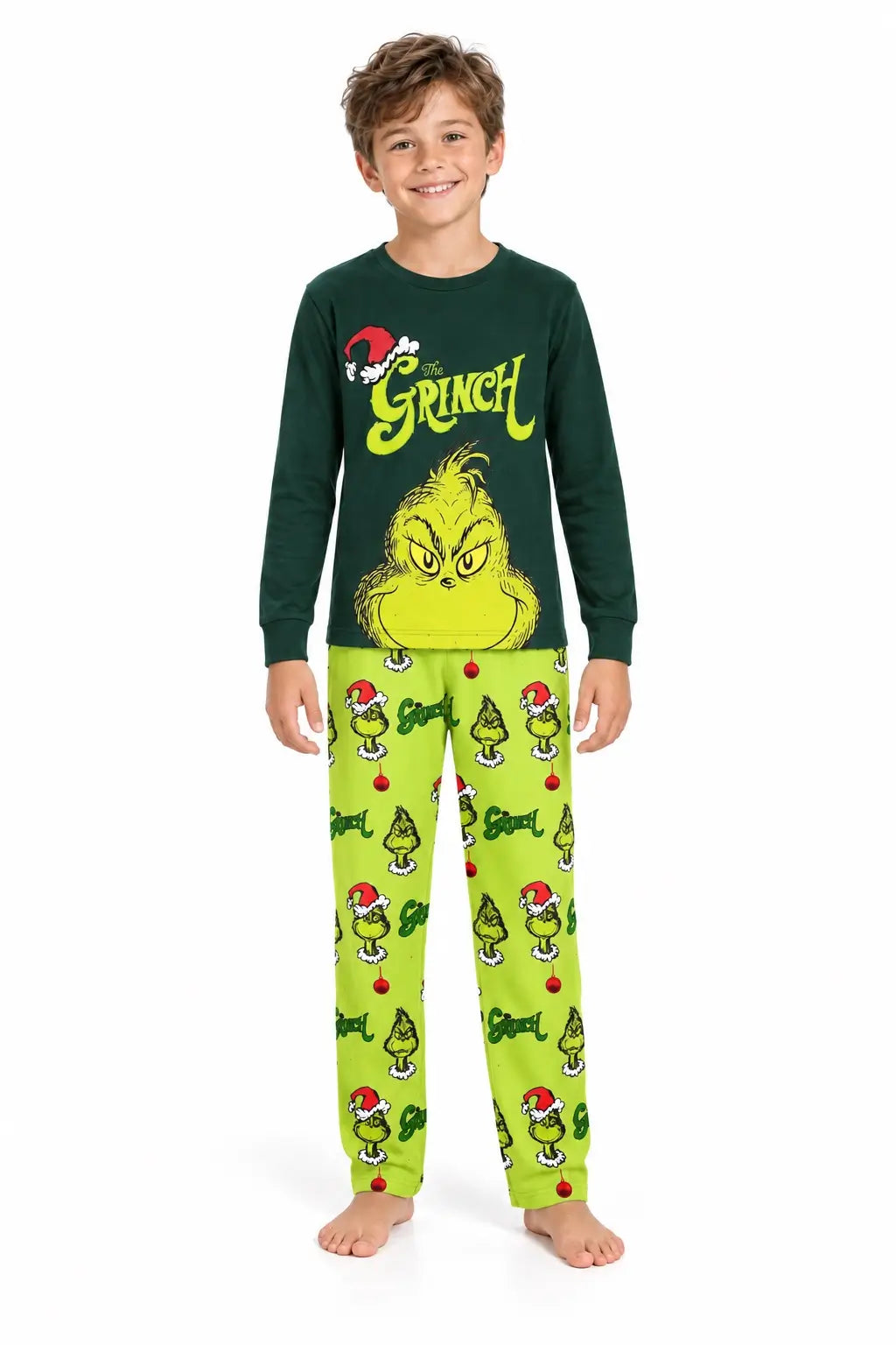 Niedliche grüne Grinch-Partner-Weihnachtspyjamas für die Familie