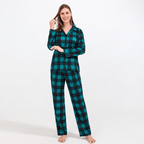Women's teal-and-black buffalo check pajama top and matching pants