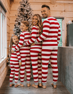 Pyjama de Noël assorti pour toute la famille, rayures rouges et blanches – Vêtements pour chien disponibles