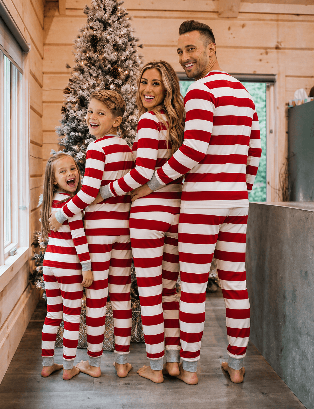 Pyjama de Noël assorti pour toute la famille, rayures rouges et blanches – Vêtements pour chien disponibles