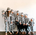 Gray White Christmas Tree Pajamas Lifestyle – Adults and Kids Matching Holiday Sleepwear