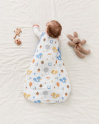 Back view of the Happy Squirrels sleep sack showing squirrel, tree and acorn print