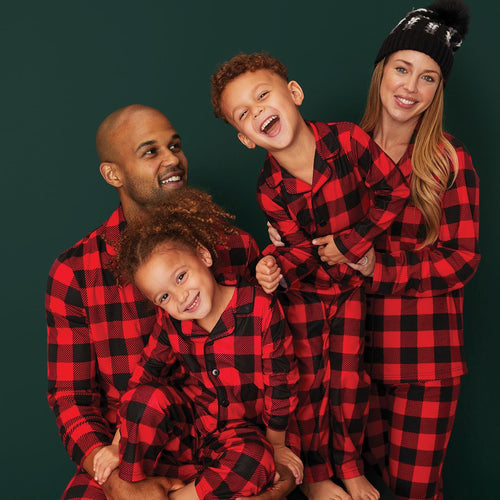 Red Plaid Stand Collar Matching Family Christmas Pajamas – Holiday Sleepwear Main View