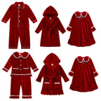Red Velvet Christmas Pajamas Family Photo – Cozy Holiday Sleepwear for the Whole Family