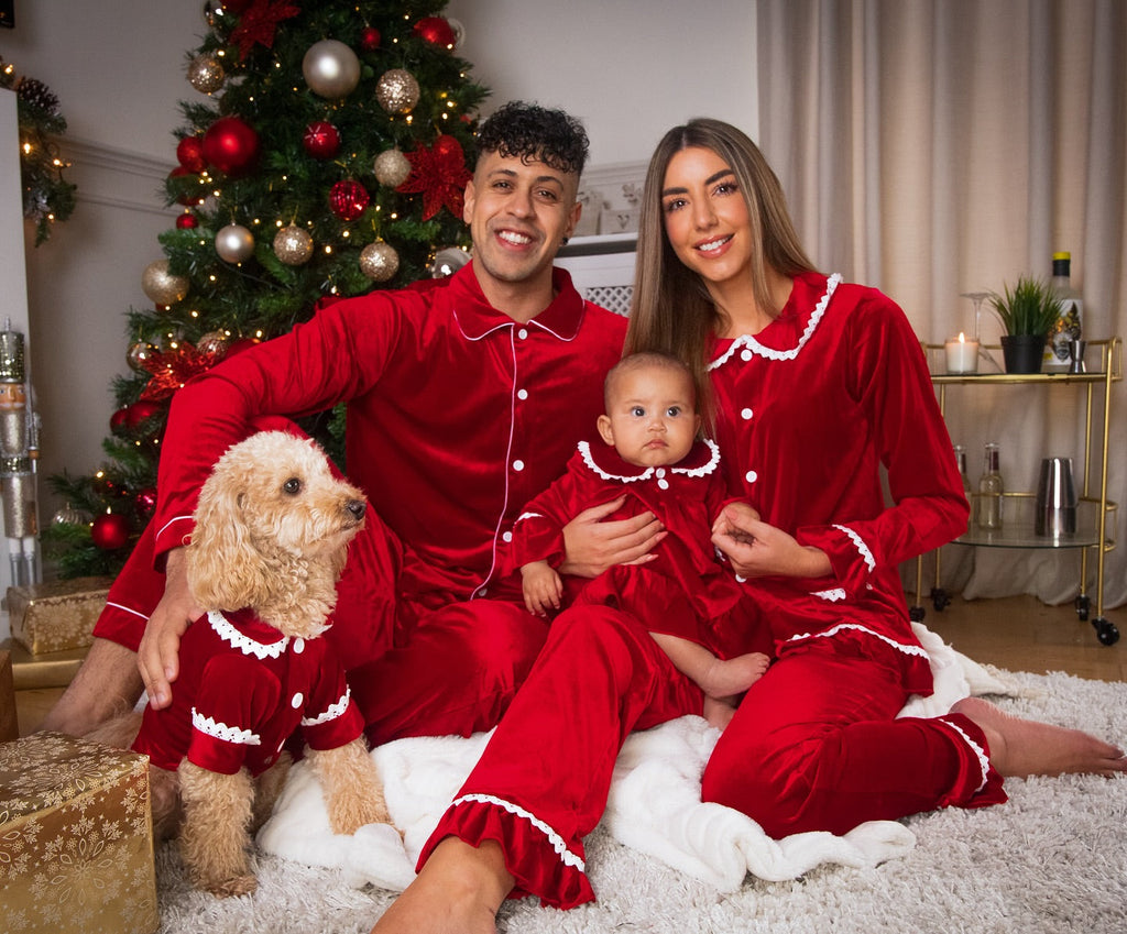 Red Velvet Family Christmas Pajamas – Adults and Kids Matching Holiday Sleepwear Lifestyle