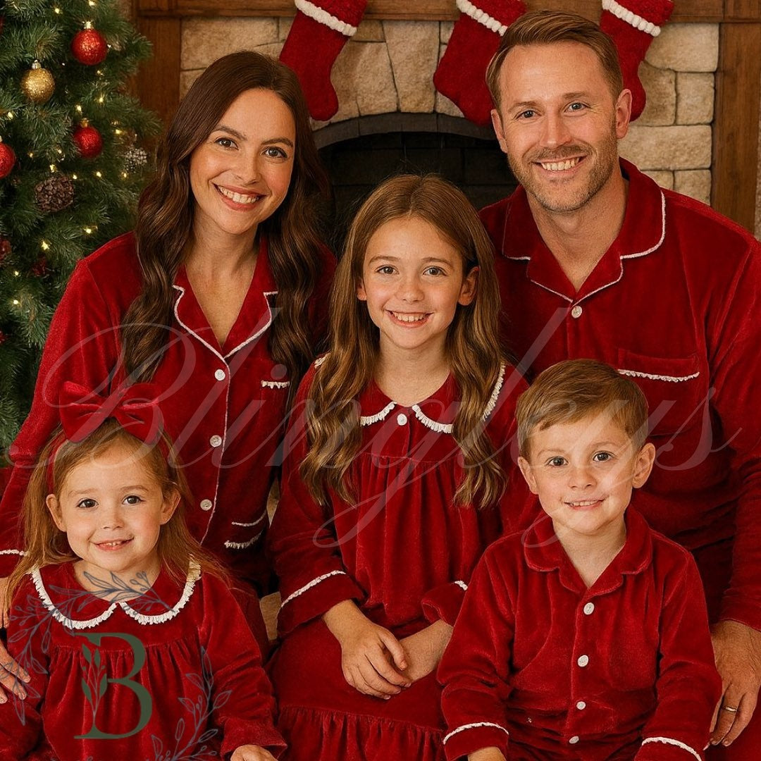 Red Velvet Matching Family Christmas Pajamas – Holiday Sleepwear Main View
