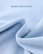 Close-up of the sky blue bamboo-blend knit fabric