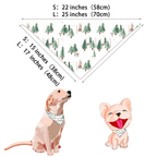 Size chart diagram for the matching watercolor pine tree dog bandana, showing measurements in inches and centimeters for Small and Large pet sizes.